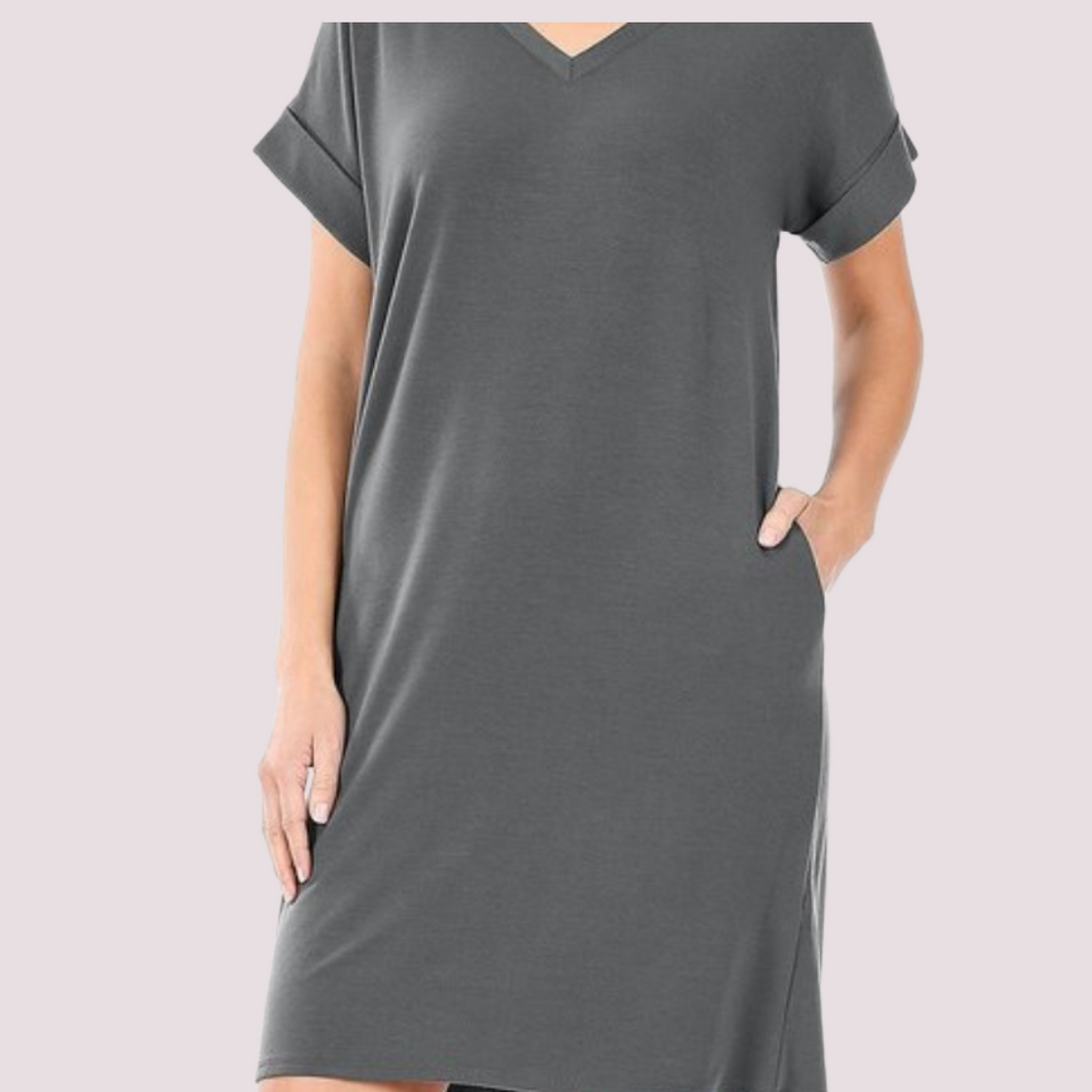 Plus Round Neck T-Shirt Dress - Ash Grey
